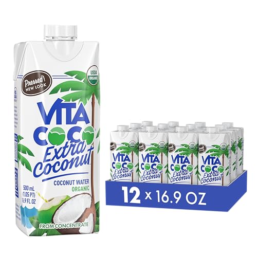 Vita Coco Organic Coconut Water, Extra Coconut, 16.9 Oz (Pack of 12)