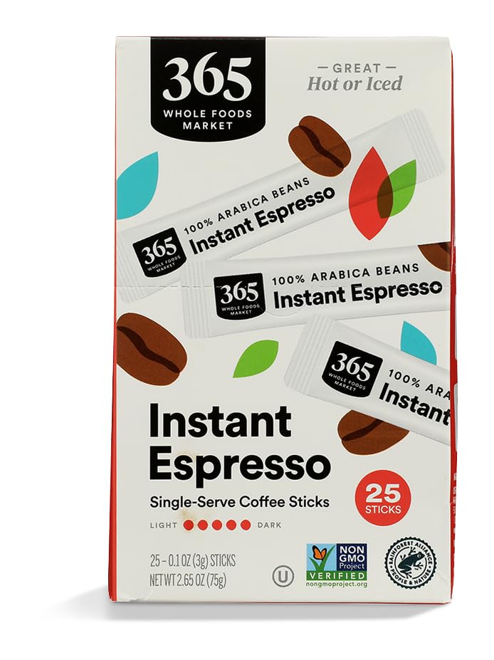 365 by Whole Foods Market, Instant Espresso, Dark Roast, 25 Single Serve Coffee Sticks, 2.65 Ounces