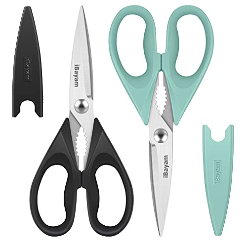 iBayam 2 Pack All Purpose Kitchen Scissors Shears Heavy Duty, Blade Covers