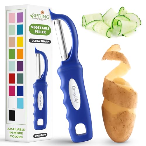 Spring Chef Swivel Potato Peeler for Kitchen w/Soft Grip Handle, Sapphire | Premium Vegetable Peeler w/ Sharp Stainless Steel Blades, Multifunctional Food Peeler for Apple, Carrot, Cucumber, Fruit