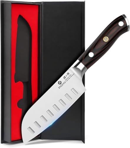 imarku Santoku Knife Chef Knife 5 inch Ultra Sharp Asian Knife Japanese Chef Knife - Japanese High Carbon Stainless Steel - Ergonomic Pakkawood Handle, Best Choice for Home Kitchen