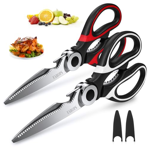 Heavy Duty Kitchen Scissors 2-Pack, Ultra Sharp Stainless Steel Meat Shears for Spatchcocking Chicken, Poultry, Fish & Herbs, Dishwasher Safe Multi-purpose Cooking Scissors with Ergonomic Comfort Grip