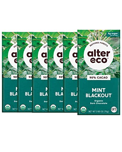Alter Eco | Dark Chocolate Bars | Pure Dark Cocoa, Fair Trade, Organic, Non-GMO, Gluten Free (6-Pack Mint Blackout)