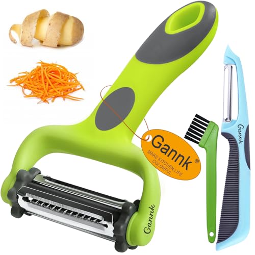 GANNK Potato Apple Vegetable Peelers for Kitchen, I and Y Peelers for Fruit Veggie Potatoes Carrot Cucumber, 3 in 1 Blade Spin Design With Julienne Multifunctional