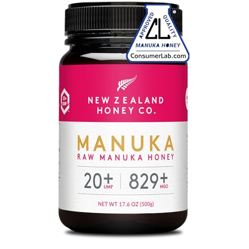 New Zealand Honey Co. Raw Manuka Honey UMF 20+ MGO 829+ - 17.6oz Family Size - Authentic New Zealand Sourced with Natural Enzymes and Pollens - Monofloral UMF Certified for Daily Wellness - 500g