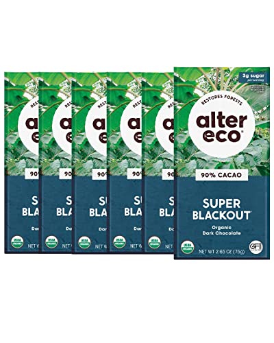 Alter Eco | Dark Chocolate Bars | Pure Dark Cocoa, Fair Trade, Organic, Non-GMO, Gluten Free (6-Pack Super Blackout)
