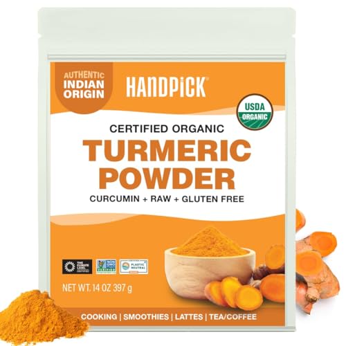 HANDPICK Organic Turmeric Powder with Curcumin (397g/14oz) | Authentic Indian Origin | Gluten Free | Made from Turmeric Root (Packaging may vary)