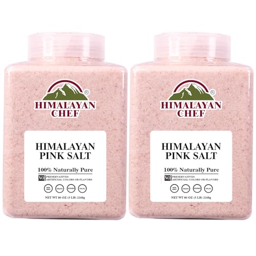 Himalayan Chef Pink Himalayan Salt, Fine Grain - 5 lbs, Organic Food Graded Pink Salt with 84 Rich Minerals, Vegan, Kosher, Non-GMO & Halal Certified, Pack of 2