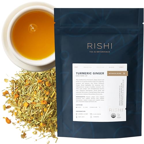 Rishi Tea Turmeric Ginger Herbal Tea - Organic Loose Leaf, Caffeine Free Blend with Spicy Ginger & Citrus, Hot or Iced - 4 Ounces, 14+ Servings