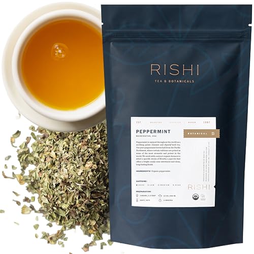 Rishi Tea Peppermint Herbal Tea - Organic, Caffeine Free Loose Leaf Tea, Calming Sweet & Cooling Pure Peppermint Tea Leaves - 4 Ounces, 28+ Servings