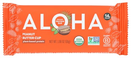 ALOHA Organic Plant Based Protein Bars - Peanut Butter Cup Bar - Vegan, Low Sugar, Gluten-Free, Paleo, Low Carb, Non-GMO, No Stevia, No Erythritol