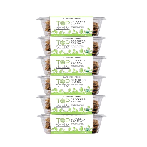Top Seedz Certified Organic Gluten Free Sea Salt Seed Crackers | 6-Pack | 5 Ounces | Healthy Vegan Crackers with Plant Based Protein | Made of Sunflower, Flax, Sesame and Pumpkin Seed