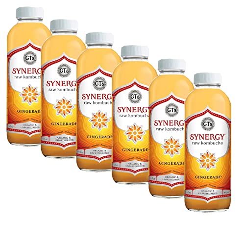 Gourmet Kitchn GT'S Organic & Unpasteurized Raw Kombucha Gingerade - Enzymes and Probiotics - The Perfect Palate Pleaser for New and Experienced Kombucha Drinkers Alike (6- Pack)