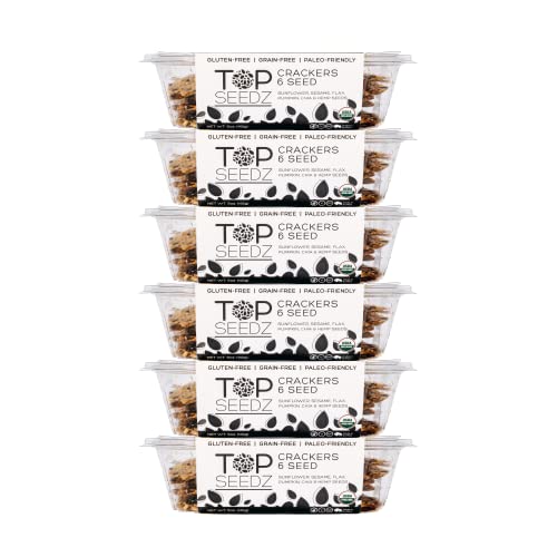 Top Seedz Certified Organic Gluten Free 6 Seed Crackers | 6-Pack | 5 Ounces | Healthy Vegan Crackers with Plant Based Protein | Made of Sunflower, Flax, Sesame and Pumpkin Seed