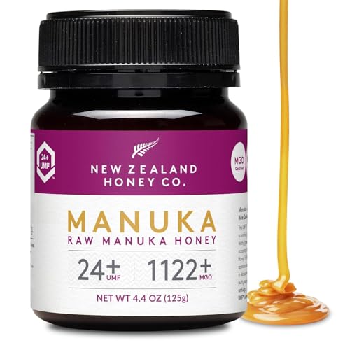 New Zealand Honey Co. Raw Manuka Honey UMF 24+ MGO 1122+ - 4.4oz Starter Size - Authentic New Zealand Sourced - Monofloral UMF Certified - 125g