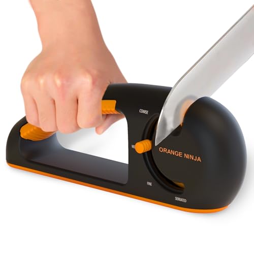 Orange Ninja Serrated & Kitchen Knife Sharpener – 4-Stage Sharpening Tool