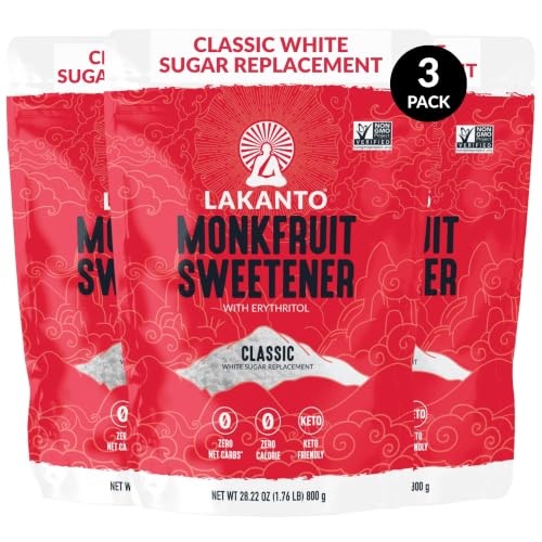 Lakanto Classic Monk Fruit Sweetener with Erythritol - White Sugar Substitute, Zero Calorie, Keto Diet Friendly, Zero Net Carbs, Baking, Extract, Sugar Replacement (Classic White - 1.76 lb Pack of 3)