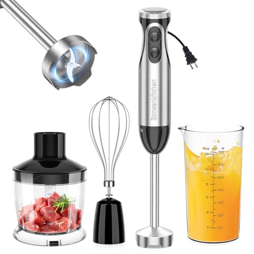 Bonsenkitchen Immersion Blender with Food Processor, 20 Speeds & Turbo Mode