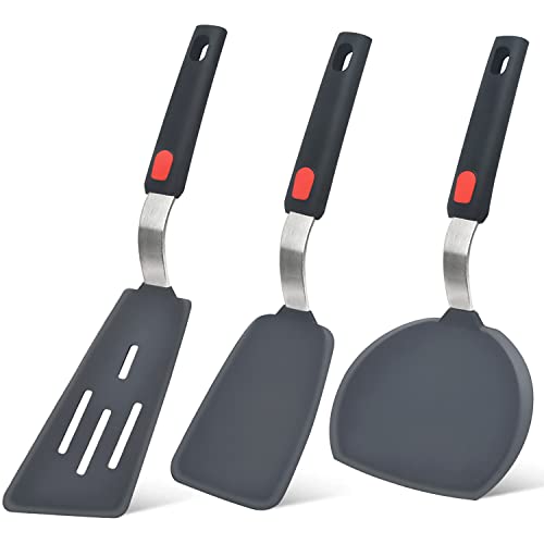 Beijiyi Silicone Spatula Turner Set of 3, 600°F Heat Resistant, BPA Free