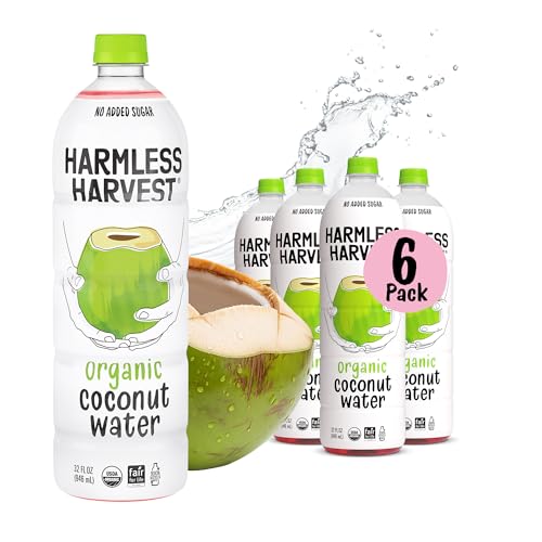 Harmless Harvest Coconut Water Organic Drink 32 Fl Oz, 6 Pack - Natural Electrolyte Hydration, No Sugar Added, No Artificial Ingredients, Original Coconut Water