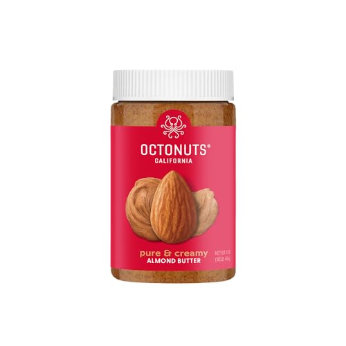 Octonuts Dry Roasted Pure Almond Nut Butter 16oz - Pure Creamy Nut Butter - Gluten Free, Vegan, Kosher, Paleo, Non-GMO Nut Butters Single Ingredient