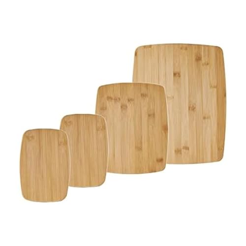 Farberware 4-Piece Bamboo Cutting Board Set - Reversible Boards for Meal Prep, Charcuterie, Cheese and Entertaining, Natural Bamboo Kitchen Essential