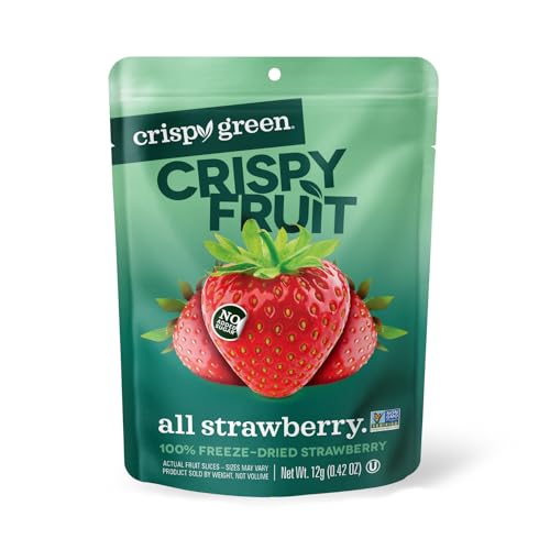 Crispy Green Freeze-Dried Strawberry Fruit Snacks, 0.42 Oz (Pack of 12), 100% Pure Fruit, All-Natural, No Added Sugar, Single-Serve Bags for Healthy Snacks & School Lunches