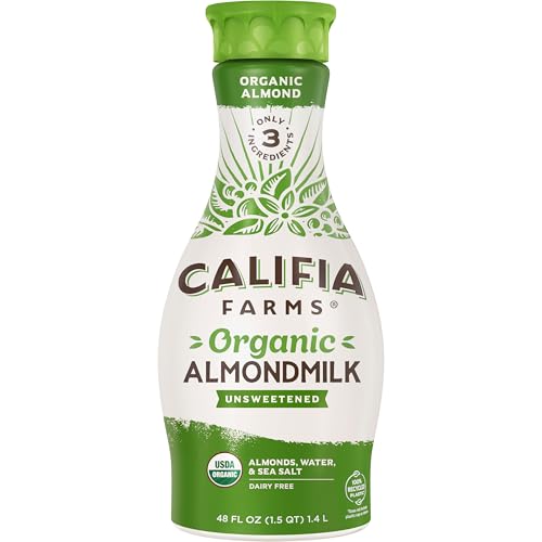 Califia Farms - Organic Unsweetened Almond Milk, 48 Oz, Dairy Free, Keto, Vegan, Plant Based, Organic Milk, Non GMO, Low Calorie, USDA Organic