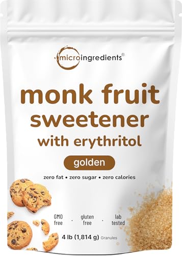 Golden Monk Fruit Sweetener with Erythritol, 4 Pounds - No After Taste - Brown Sugar Substitute, Keto Diet Friendly, Zero Calorie, Natural Sweetener for Drinks, Coffee, Tea, Cookies, No-GMO, Vegan