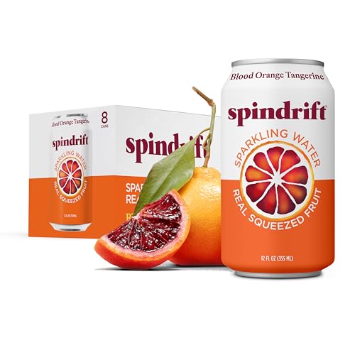 Spindrift Sparkling Seltzer Water, Blood Orange Tangerine Flavored, Made with Real Squeezed Fruit, 12 Fluid Ounce Cans, Pack of 8 Cans