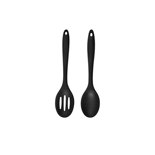 2 Pack Nonstick Silicone Slotted Spoons,High Heat Resistant Serving Cooking Baking Spoons Ladle Set for Stirring, Mixing, Serving, Draining Tool (Black)