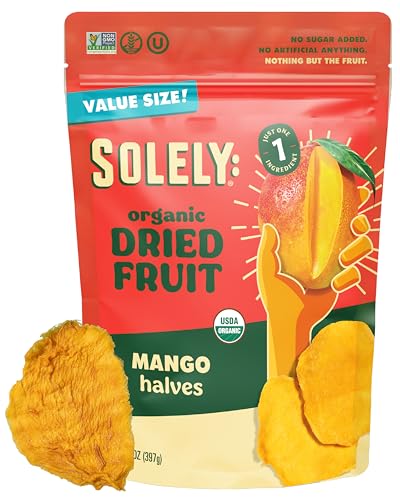 SOLELY - Organic Dried Mango Halves (14 oz Resealable Bag) - Real Fresh Fruit - 1 Ingredient - Healthy Snacks for Adults & Kids - Non GMO, Vegan Snacks, Shelf Stable - 1 Bag (14 oz)