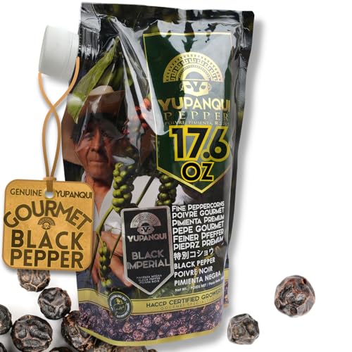 Yupanqui Black Imperial Organic Black Peppercorns for Grinder Refill 17.6oz