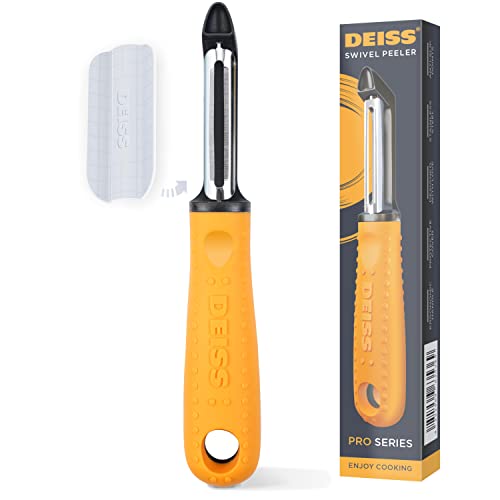 Deiss PRO Swivel Vegetable Peeler - Sharp Stainless Steel Peeler With Easy Non-Slip Hand Grip, Potato Peelers For Kitchen, Fruit, Carrot, Apple, Veggie, Kiwi, Durable, And Dishwasher Safe (ORANGE)