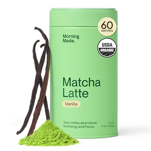 Morning Made Vanilla Ceremonial Grade Matcha Powder - USDA Organic Japanese Green Tea Matcha Powder from Uji Japan - Vegan, Gluten-Free, Resealable Tin (10.6 oz, 60 Servings)