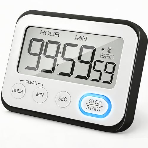 Digital Kitchen Timer Magnetic Loud Alarm, Large LCD Screen Silent/Beeping Multi-Function for Teachers Classroom Kids, Black