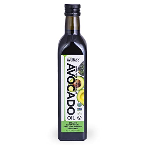 Avohass Organic Extra Virgin Avocado Oil, 16.9 oz, Cold Pressed, Unrefined