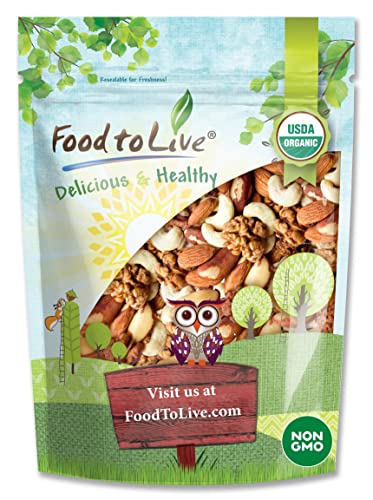 Food to Live Organic Mixed Raw Nuts, 2 Pounds – Cashews, Brazil Nuts, Walnuts, Almonds, Non-GMO, Kosher, Vegan, Unsalted, Bulk