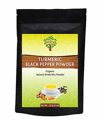 SunNature Turmeric Curcumin (Haldi) with Black Pepper Powder 227g (8 Oz) | Organic Instant Drink Mix | Natural Supplement Herbal Detox Tea | Golden Milk | Haldi Doodh Health Drink