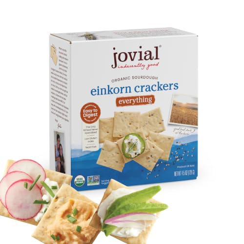 Jovial Organic Sourdough Einkorn Everything Crackers - Sourdough Crackers for Cheese Platter, Made with Einkorn, USDA Organic, Non-GMO - 4.5 Oz