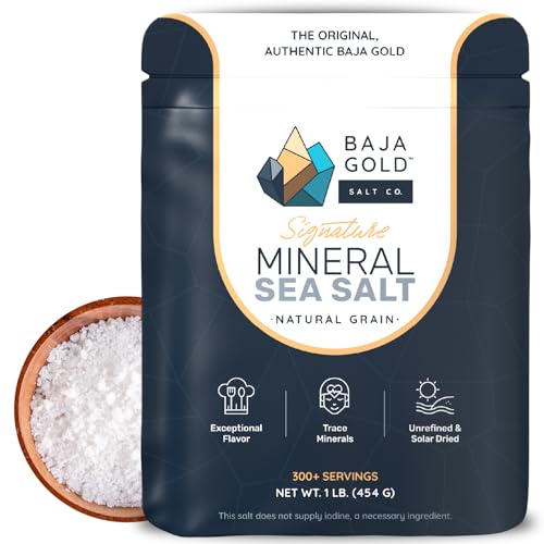 Baja Gold Signature Mineral Sea Salt, Gary Brecka Choice, Natural Grain 1lb | Natural Grain Sea Salt Crystals for Finishing, Pickling, and Salt Crusts, Trace Minerals, Lower Sodium, 300+ Srv