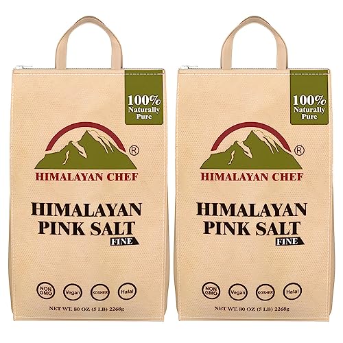 Himalayan Chef Pink Salt Fine Grain, 10 lbs (2x5 lbs Bags) - Pure, Natural, Kosher, Non-GMO, Mineral-Rich, for Cooking, Seasoning, Baking