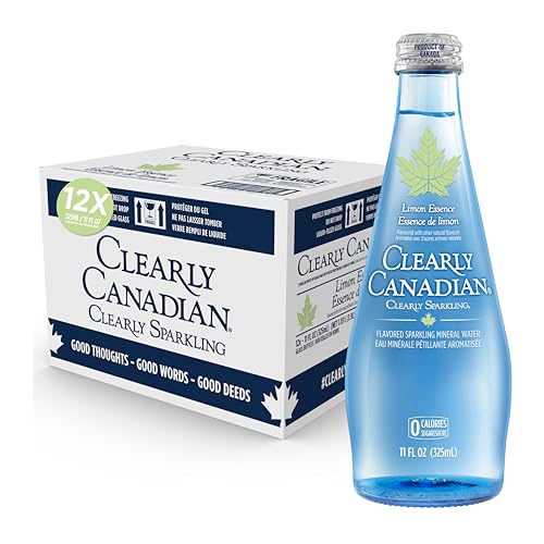 Clearly Canadian Clearly Sparkling Limon Essence Unsweetened Flavored Sparkling Mineral Water, Zero Sugar & Zero Calories, 1 Case (12 Bottles x 325mL)