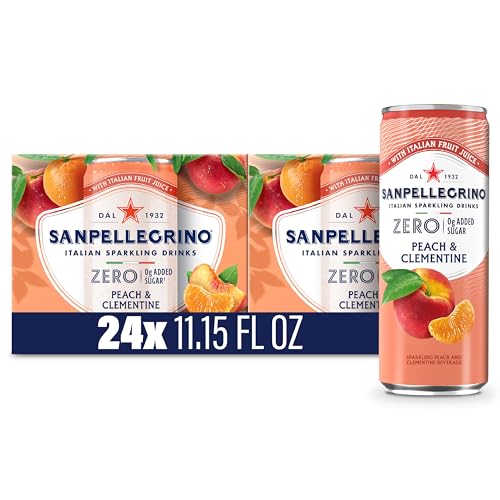 Sanpellegrino Zero Grams Added Sugar Italian Sparkling Drinks, Peach And Clementine 24 Pack Of 11.15 Fl Oz Cans, Sanpellegrino Italian Sparkling Drinks, Low Calorie Sparkling Juice Beverages