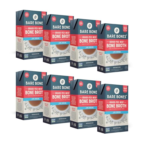Bare Bones Low Sodium Grass-Fed Beef Bone Broth 16oz, 8 Pack