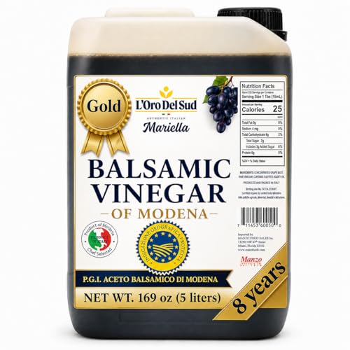 L'Oro Del Sud "Gold Label" 8 Year Aged Balsamic Vinegar of Modena, 5 Liters | IGP Certified, Mariella, Make your own Glaze, Bulk Packaging Refill, New Pack, Product of Italy (169.07 Fl Oz)
