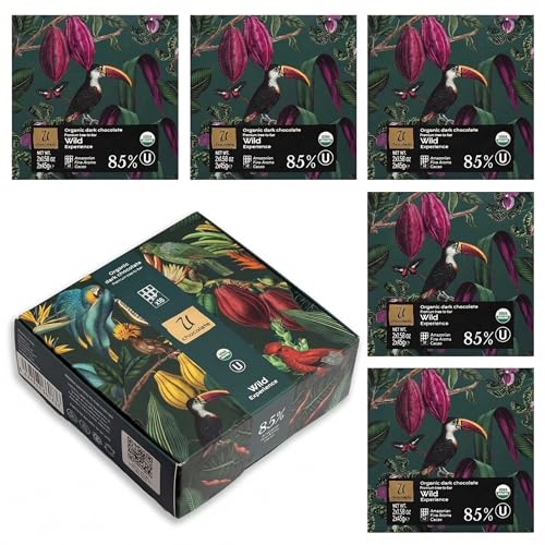 U Chocolate Organic Dark Chocolate Bars, 85% Cacao with Coconut Sugar – Wild Experience – Fresh from our Farm – Vegan, Allergen-Free, Single-Origin Peruvian Cacao – 10 Bars (450g)