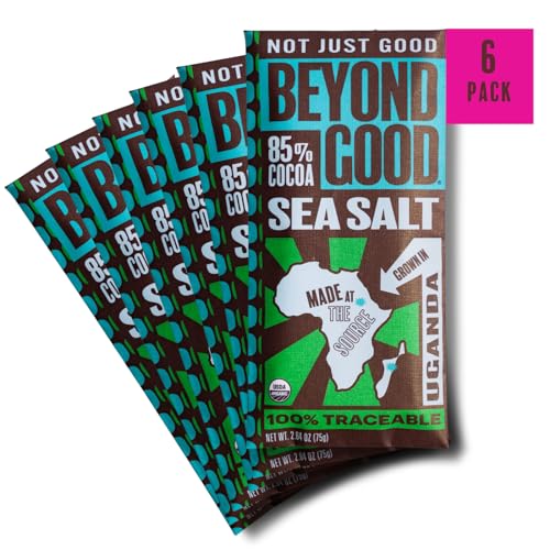 Beyond Good 85% Cocoa Dark Chocolate Bars with Sea Salt | 6 Pack - Chocolate Bars | Organic, Direct Trade, Vegan, Kosher, Non-GMO | Single Origin Ugandan Chocolate