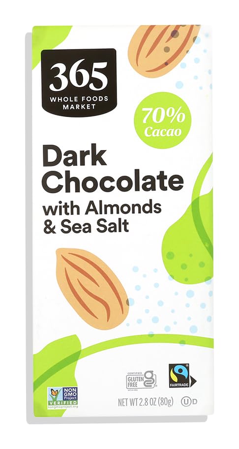 365 by Whole Foods Market, Almond & Sea Salt Dark Chocolate Bar, 2.8 Ounce