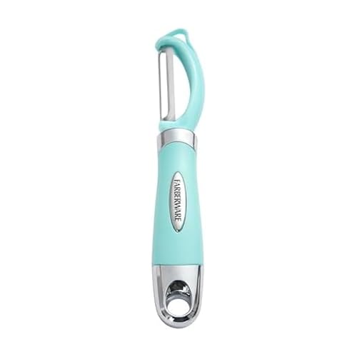 Farberware Vegetable Peeler, Pro2 Euro Peeler with Sharp Stainless Steel Swivel Blade and Ergonomic Handle, Dishwasher Safe, Aqua Sky